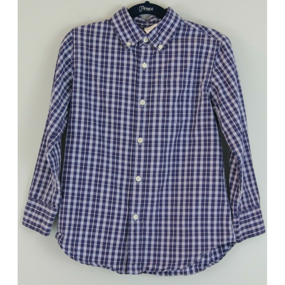 Crewcuts J.Crew Boys Long Sleeve Button Down Plaid Check Gingham Blue 6/7 #1422
